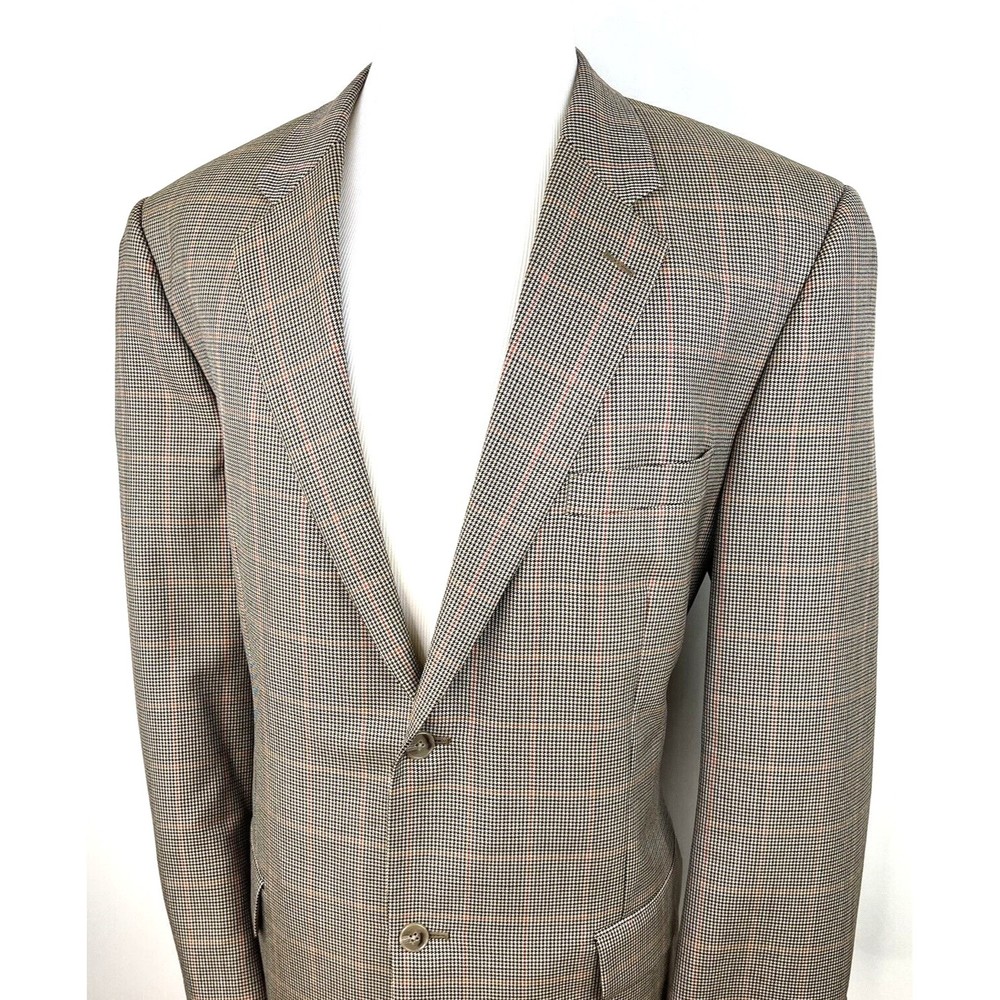 Tasso Elba Vitale Barberis Canonico Wool 2B Sport Coat Brown Plaid Mens 46L